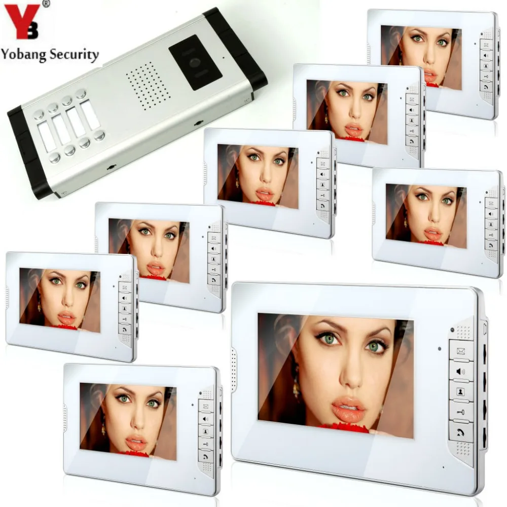 Yobang Security Home Visual Intercom 7'Inch Monitor Video Doorbell Intercom Speakerphone Camera System For 8 Unit Apartment
Yobang Security Home Visual Intercom 7'Inch Monitor Video Doorbell Intercom Speakerphone Camera System For 8 Unit Apartment