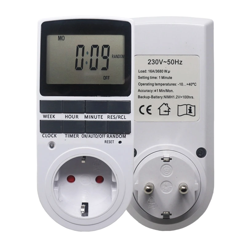 Multifunction Timing Socket Electronic Digital Timer Switch EU Plug Kitchen Timer Outlet 230V 50HZ 7 Day 12/24 Hour Programmable
Multifunction Timing Socket Electronic Digital Timer Switch EU Plug Kitchen Timer Outlet 230V 50HZ 7 Day 12/24 Hour Programmable