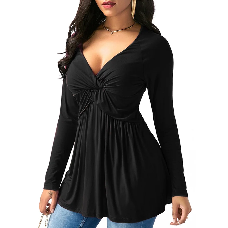 Women Long Sleeve Ruched T Shirt Tees Autumn Vintage Wrap Front Pullovers T-Shirt Tops
Women Long Sleeve Ruched T Shirt Tees Autumn Vintage Wrap Front Pullovers T-Shirt Tops