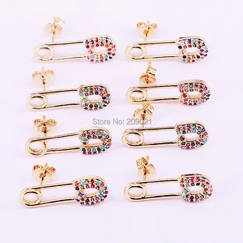 8Pairs Gold color safety pin delicate cz colorful stud earring trendy women jewelry
8Pairs Gold color safety pin delicate cz colorful stud earring trendy women jewelry