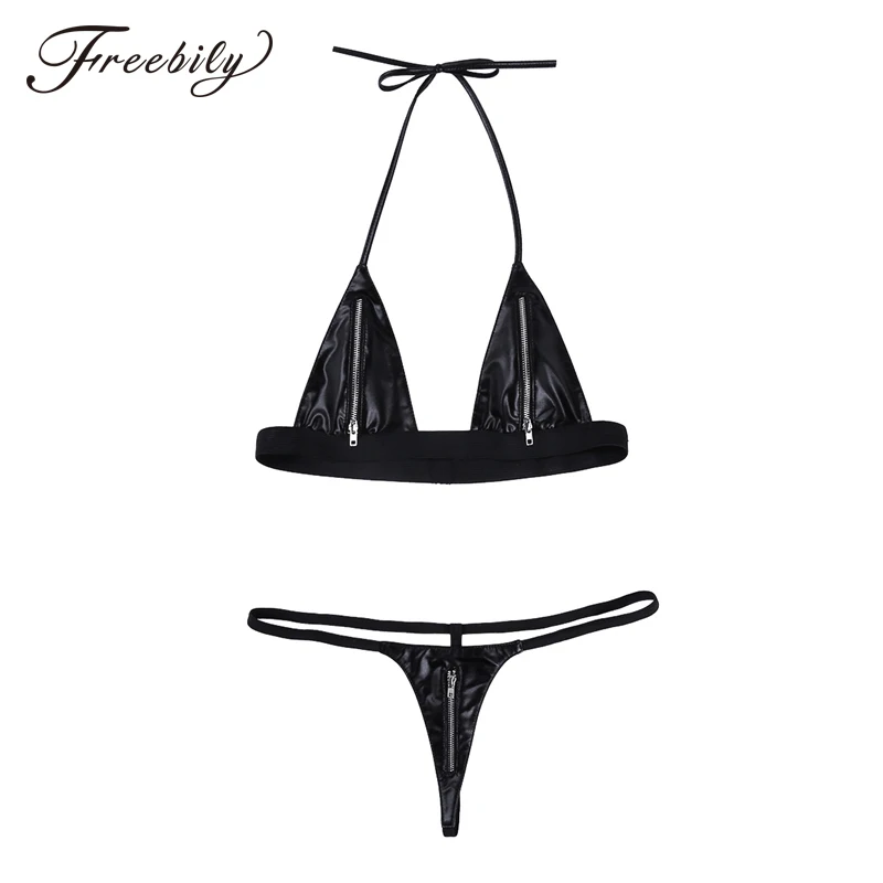 Women Lingerie Sexy Faux Leather Zipper Closure Bikini Lingerie Set Halter Bra Top with Mini G-string Thong Underwear
Women Lingerie Sexy Faux Leather Zipper Closure Bikini Lingerie Set Halter Bra Top with Mini G-string Thong Underwear