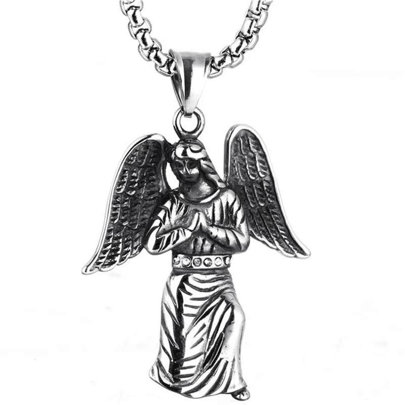 Фото Подвески ангельское крыло из нержавеющей стали Дева Мария ожерелье для мужчин и