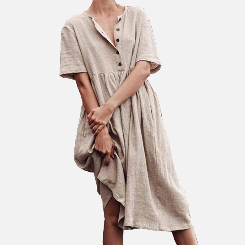 Cotton Linen Button Women Long Dress Vintage A-Line High Waist Short Sleeve Summer Dresses Female 2019 Plus Size O-neck Dress
Cotton Linen Button Women Long Dress Vintage A-Line High Waist Short Sleeve Summer Dresses Female 2019 Plus Size O-neck Dress
