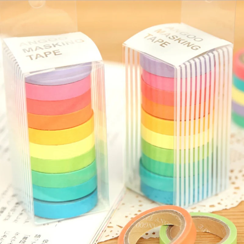 10PCS/box Rainbow Solid Color Masking Sticky Paper Tape Adhesive Printing DIY Scrapbooking Decor Washi Tape Lot Home Supplies
10PCS/box Rainbow Solid Color Masking Sticky Paper Tape Adhesive Printing DIY Scrapbooking Decor Washi Tape Lot Home Supplies