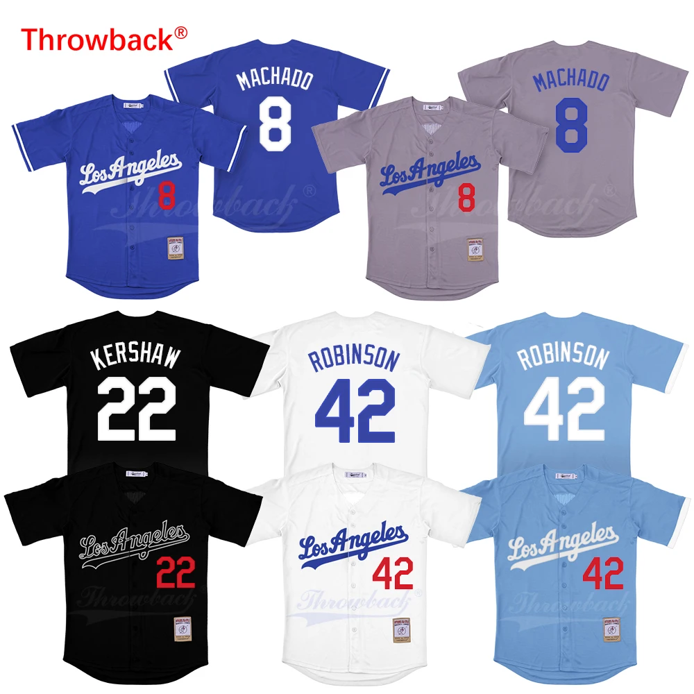 Throwback Los Angeles Jerseys 8 Manny Machado 22 Clayton Kershaw 42 Jackie Robinson Baseball Jersey Men's White Gray Bule Black
Throwback Los Angeles Jerseys 8 Manny Machado 22 Clayton Kershaw 42 Jackie Robinson Baseball Jersey Men's White Gray Bule Black