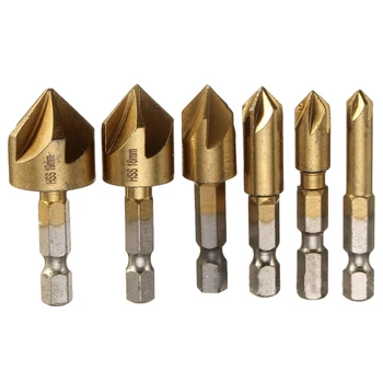 6PCS 1/4" Hex Shank 5 Flute Chamfer Countersink HSS Wood Chamfering Cutter Chamfer 6mm-19mm Countersink Drill Bit 
6PCS 1/4" Hex Shank 5 Flute Chamfer Countersink HSS Wood Chamfering Cutter Chamfer 6mm-19mm Countersink Drill Bit