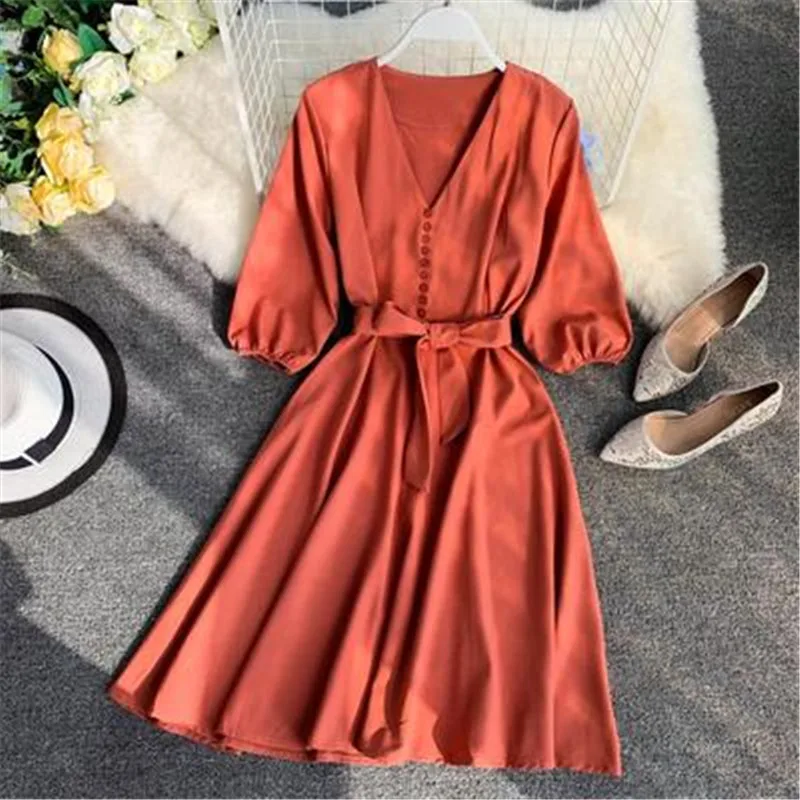 Spring Summer 2019 Women Dress Solid V-Neck Three Quarter Sleeve Vestidos Sashes High Waist Knee-Length korean fashion PZ1800
Spring Summer 2019 Women Dress Solid V-Neck Three Quarter Sleeve Vestidos Sashes High Waist Knee-Length korean fashion PZ1800