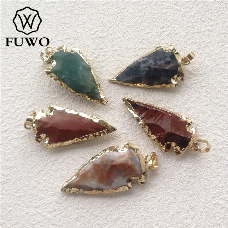 FUWO Wholesale Vintage Agates Arrowhead Pendant With 24K Gold Filled Edge Genuine Raw Stone Spear Points Tribal Jewelry PD096
FUWO Wholesale Vintage Agates Arrowhead Pendant With 24K Gold Filled Edge Genuine Raw Stone Spear Points Tribal Jewelry PD096
