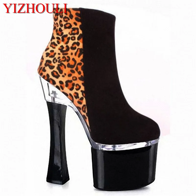 

Wholesale18-20cm fashion platform leopard boots 8 inch winter autumn high heels sexy women ankle boots classic party short boots