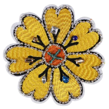 

10pieces Beading Rhinestones Crystal Yellow Flower Badge Fabric Strass Patches Applique Sew on Clothes Decorated Sewing TH654