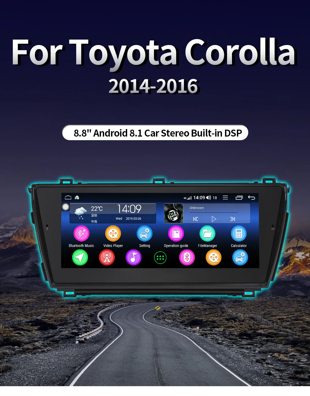 Clearance 8.8"Andorid 8.1 Car Radio Stereo Double 2 Din 4GB+64GB Head Unit For Toyota Corolla 2014-2016 GPS Multimedia Player Built-in DSP 0 Clearance 8.8"Andorid 8.1 Car Radio Stereo Double 2 Din 4GB+64GB Head Unit For Toyota Corolla 2014-2016 GPS Multimedia Player Built-in DSP 0