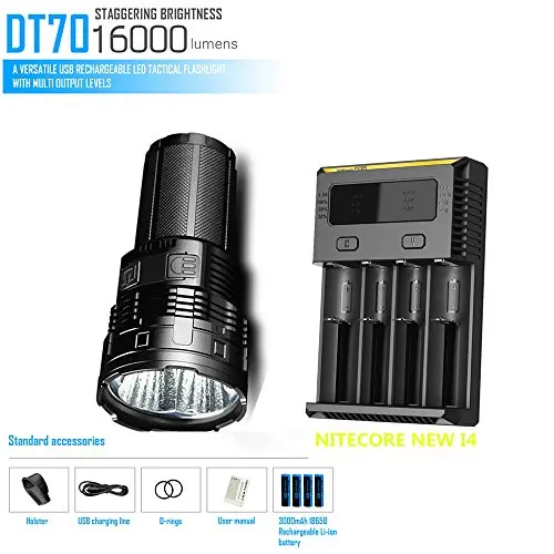 

IMALENT DT70 4 x CREE XHP70 16000LM LED Flashlight Throw Distance 700M Search Torch Flashlight + NITECORE NEW I4 Charger