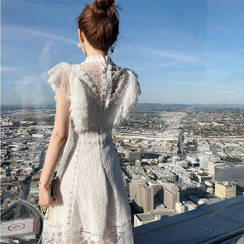 White Color Fashion O-Neck Rufflefly Sleeves Women A-Line Dresses Good Quality Sleeveless Tank Summer Lace Elegant Dress Cloth
White Color Fashion O-Neck Rufflefly Sleeves Women A-Line Dresses Good Quality Sleeveless Tank Summer Lace Elegant Dress Cloth