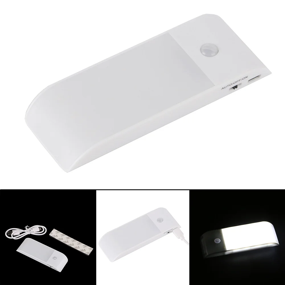 Image Mini Ultra thin PIR Motion Sensor Light Sensor Night Light Lamp for Clost Wardrobe Cabinet Lamp Built in Battery with USB Cable