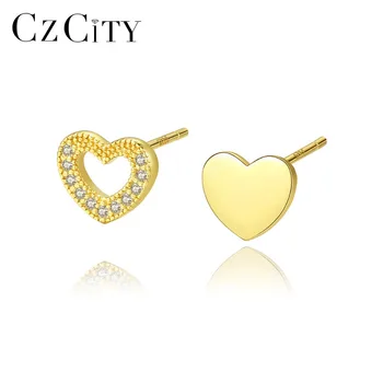 

CZCITY Korean Heart Love Cubic Zirconia Stud Earrings for Women Romantic 925 Sterling Silver Earrings Brand Fine Jewelry Brincos