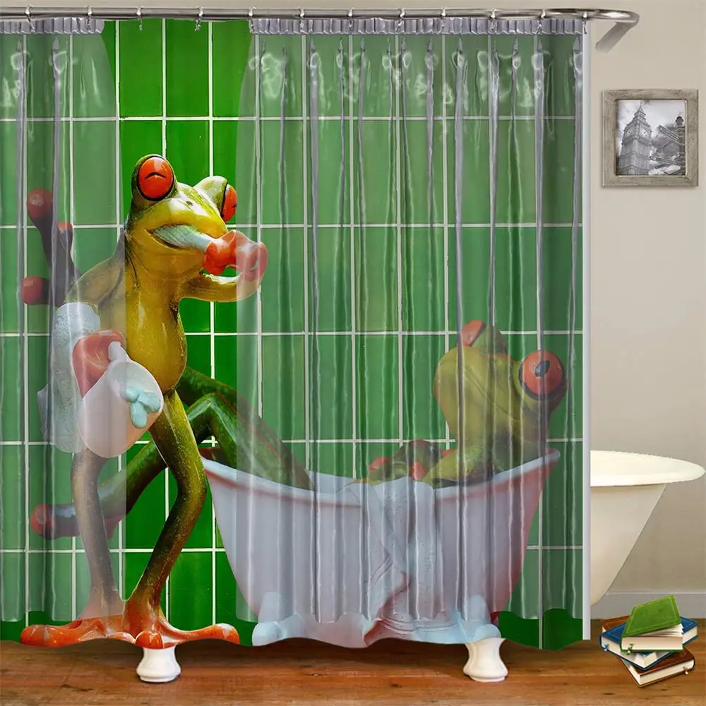 Cartoon Frog Shower Curtain One Frog Brush the Teeth Another Frog in the Bathtub for Kids
Cartoon Frog Shower Curtain One Frog Brush the Teeth Another Frog in the Bathtub for Kids