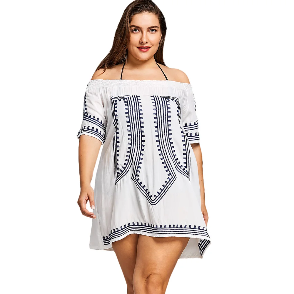 Plus Size Embroidered Shirred Beach Cover Up Half Geometric Off Shoulder Women Cover Up One Size White Bathing Suit
Plus Size Embroidered Shirred Beach Cover Up Half Geometric Off Shoulder Women Cover Up One Size White Bathing Suit
