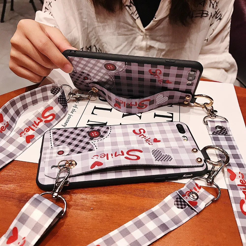 Plaid Wrist Strap Cell Phone Case For iPhone X XR XS 6 7 8plus with soft Lanyard Neck Strap Wrist Strap Cover phone protection
Plaid Wrist Strap Cell Phone Case For iPhone X XR XS 6 7 8plus with soft Lanyard Neck Strap Wrist Strap Cover phone protection