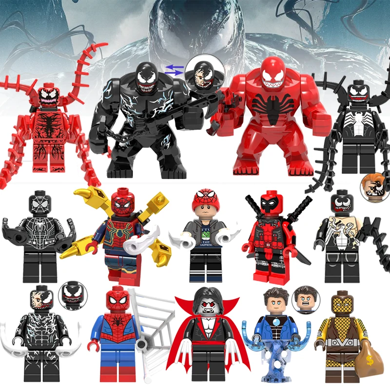 Super Heroes Venom Legoing Figures Black Spider-man Deadpool Cranage Building Blocks Bricks Figurines Toys for Children Gift
Super Heroes Venom Legoing Figures Black Spider-man Deadpool Cranage Building Blocks Bricks Figurines Toys for Children Gift