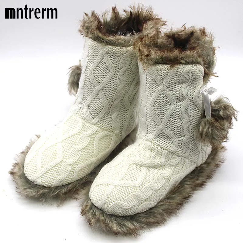 Теплые домашние тапочки Mntrerm для женщин вязаные плюшевые коралловые с имитацией