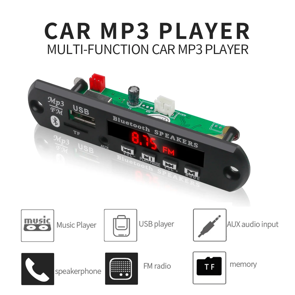 KEBIDU Bluetooth Wireless MP3 WMA Decoder Board 5V 12V USB SD/TF AUX FM Audio Radio Module For Car Support Bluetooth call
KEBIDU Bluetooth Wireless MP3 WMA Decoder Board 5V 12V USB SD/TF AUX FM Audio Radio Module For Car Support Bluetooth call