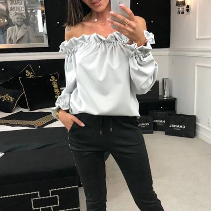 Sexy Ruffles Off Shoulder Top Blouse Women Long Sleeve Solid Slash Neck Blouses Autumn Shirts Women 2018 Blusa Feminina WS8938M
Sexy Ruffles Off Shoulder Top Blouse Women Long Sleeve Solid Slash Neck Blouses Autumn Shirts Women 2018 Blusa Feminina WS8938M