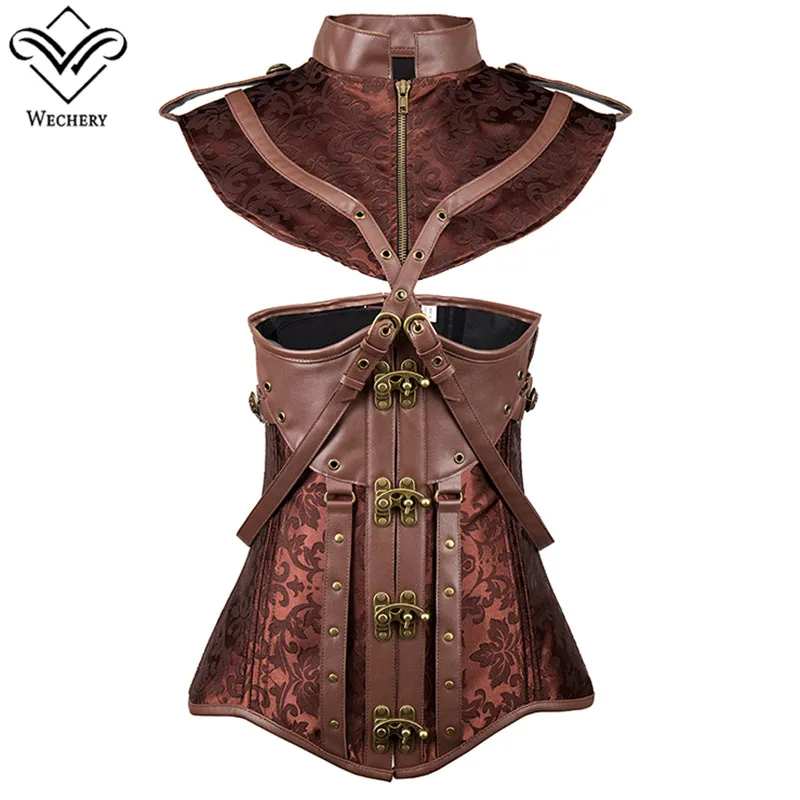 Wechery Women Steampunk Vintage Corset Dresses Leather Retro Gorset Suits Lace Up Brown Stripe Sexy Corselet Dress Pluse Size
Wechery Women Steampunk Vintage Corset Dresses Leather Retro Gorset Suits Lace Up Brown Stripe Sexy Corselet Dress Pluse Size