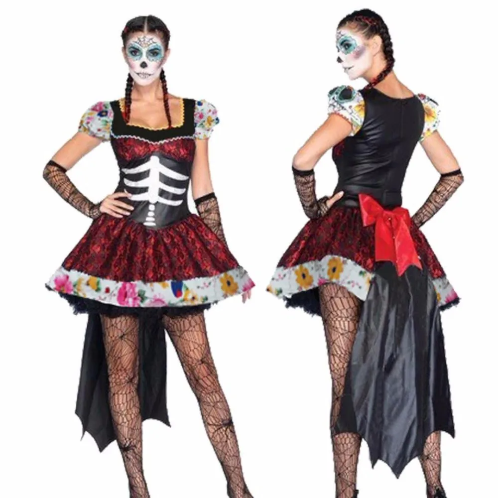 

High Quality Masquerade Adult Female Cosplay Costume Halloween Scary Skeleton Dresses Vampire Ghosts Bride Witch plays costume