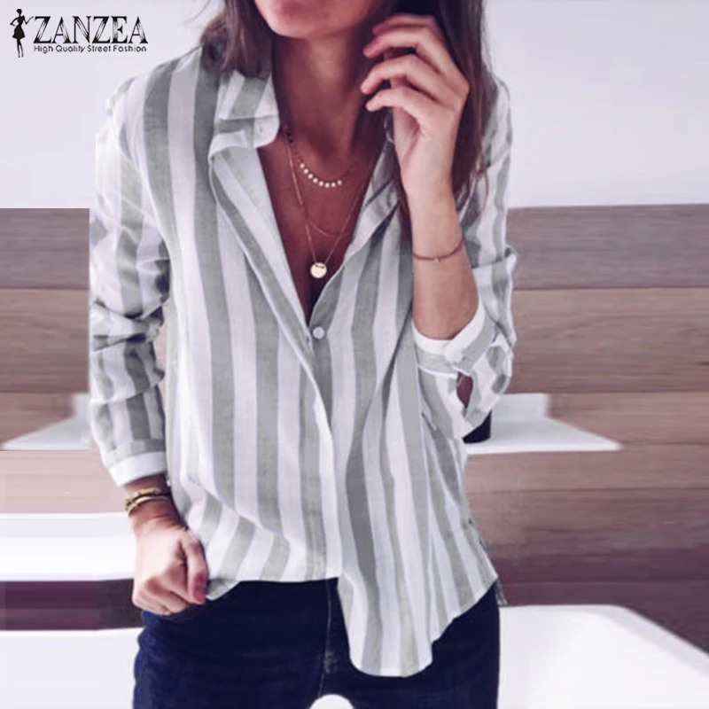 Blusas Femininas ZANZEA 2019 Autumn Striped Blouse Women Casual Long Sleeve Shirt Button Down Work Tunic Office Top Plus Size
Blusas Femininas ZANZEA 2019 Autumn Striped Blouse Women Casual Long Sleeve Shirt Button Down Work Tunic Office Top Plus Size