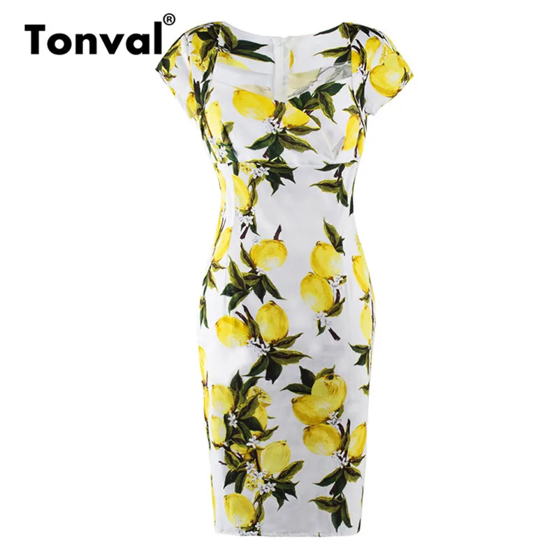 Tonval Pinup Lemon Print Sweetheart Neck Yellow Dress Women Bodycon Work Pencil Dresses Elegant Vintage Summer Dress
Tonval Pinup Lemon Print Sweetheart Neck Yellow Dress Women Bodycon Work Pencil Dresses Elegant Vintage Summer Dress