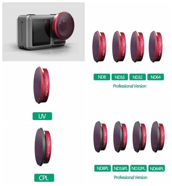 PGYTECH Osmo Action Lens Filter UV CPL ND4/8/16/32/64 Kits NDPL4/8/16/32/64 Sets For DJI OSMO ACTION Camera Lens Accessories
PGYTECH Osmo Action Lens Filter UV CPL ND4/8/16/32/64 Kits NDPL4/8/16/32/64 Sets For DJI OSMO ACTION Camera Lens Accessories