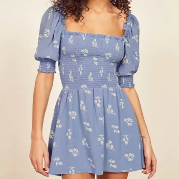 New Elastic Waist Chiffon Dress Printed Florals Mini Aline Dresses Summer Sexy Square Collar Puff Sleeves Elegant Party Vestidos 
New Elastic Waist Chiffon Dress Printed Florals Mini Aline Dresses Summer Sexy Square Collar Puff Sleeves Elegant Party Vestidos