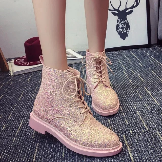 Fashion Designers Brand Women Ankle Boots Heels Female Shoes Woman Autumn Glitter Lace up Boots Casual Bling Pink Black White
Fashion Designers Brand Women Ankle Boots Heels Female Shoes Woman Autumn Glitter Lace up Boots Casual Bling Pink Black White