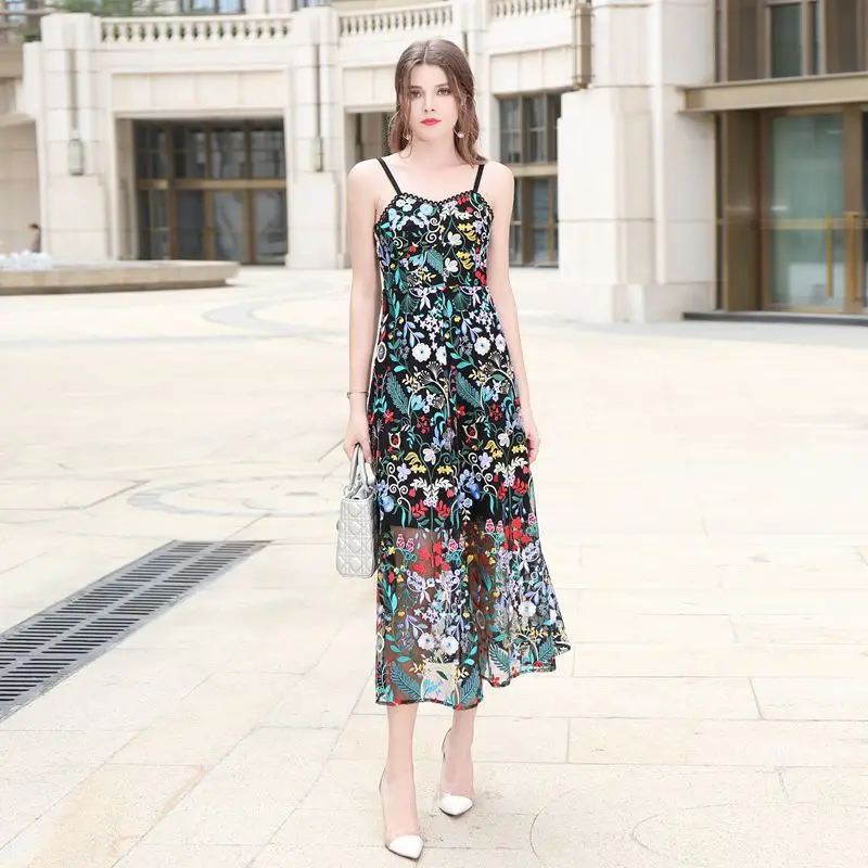 2019 early spring new fashion sexy retro temperament sling water soluble lace heavy mesh gauze embroidery dress d56
2019 early spring new fashion sexy retro temperament sling water soluble lace heavy mesh gauze embroidery dress d56