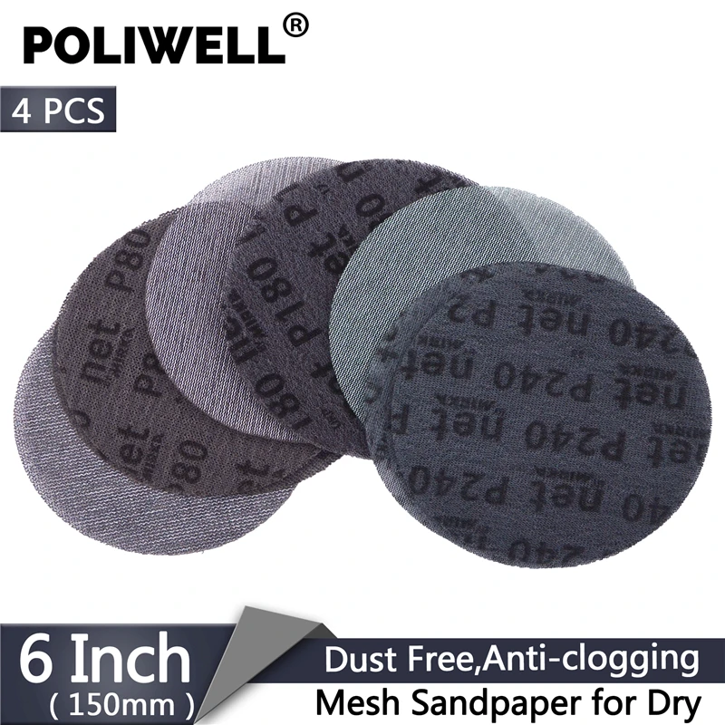 POLIWELL 4PCS 6 Inch 150mm Auto Mesh Sandpaper Sanding Discs Round Dry Sanding Paper Anti-clogging Abrasives Grit 80 180 240
POLIWELL 4PCS 6 Inch 150mm Auto Mesh Sandpaper Sanding Discs Round Dry Sanding Paper Anti-clogging Abrasives Grit 80 180 240