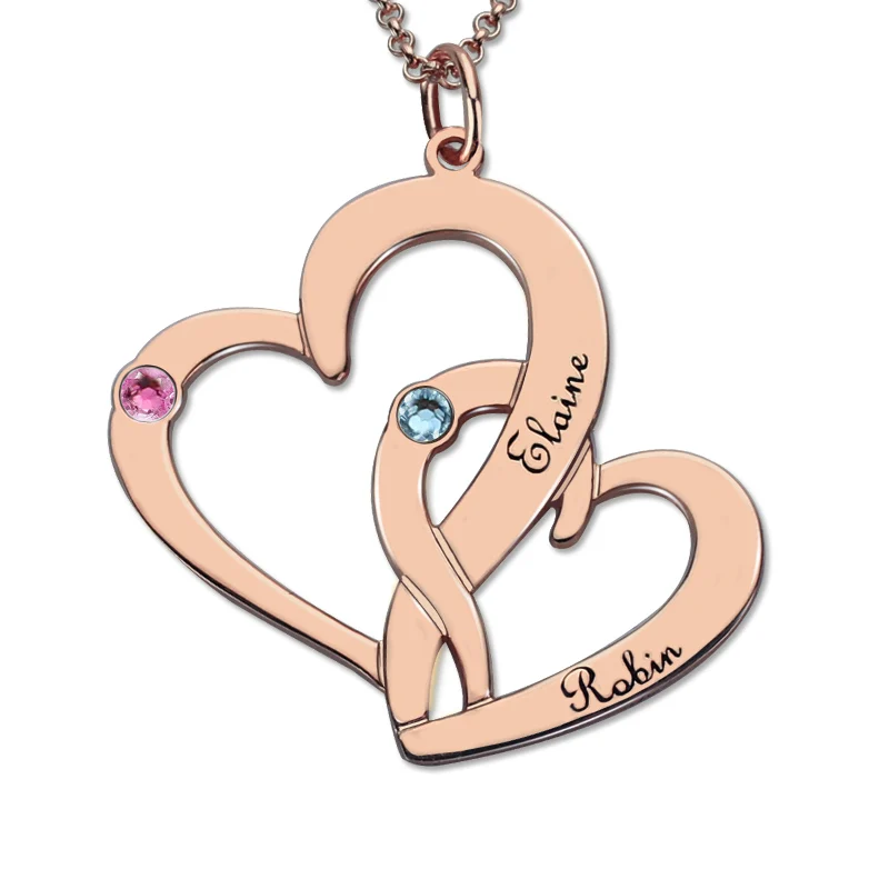 Wholesale Rose-Gold-color Personalized Intertwined Hearts Birthstone Necklace Engraved Two Double Heart Mother&Daughter Necklace
Wholesale Rose-Gold-color Personalized Intertwined Hearts Birthstone Necklace Engraved Two Double Heart Mother&Daughter Necklace