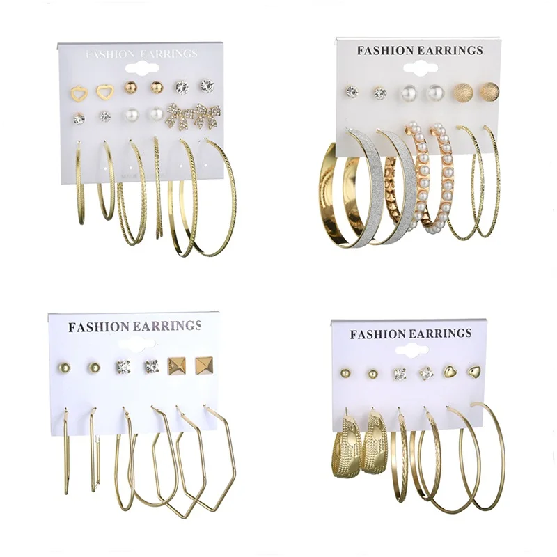 9Pairs/Set Gold Silver Alloy Big Hoop Circle Geometric Earring Set For Women Lady Punk Fashion Ear Pearl Earring Brincos Jewelry
9Pairs/Set Gold Silver Alloy Big Hoop Circle Geometric Earring Set For Women Lady Punk Fashion Ear Pearl Earring Brincos Jewelry