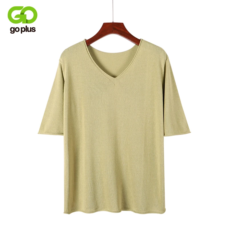 GOPLUS Summer Thin Cotton Solid Knitted T-shirts Women V-Neck Half Sleeve Basic Shirts Ladies Loose Casual Tee shirt Female Top
GOPLUS Summer Thin Cotton Solid Knitted T-shirts Women V-Neck Half Sleeve Basic Shirts Ladies Loose Casual Tee shirt Female Top