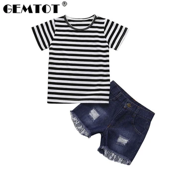 GEMTOT children's suit 2019 summer new European and American girls set striped short-sleeved T-shirt denim shorts two-piece
GEMTOT children's suit 2019 summer new European and American girls set striped short-sleeved T-shirt denim shorts two-piece