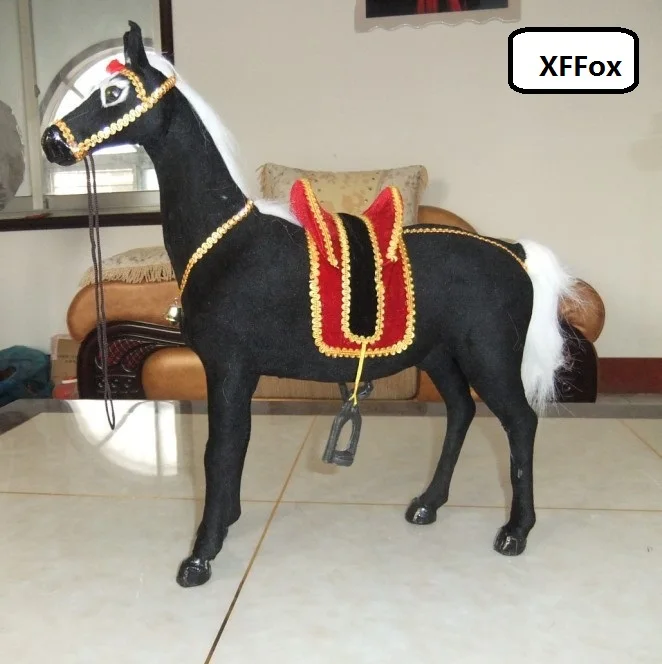 

big real life standing horse model plastic&furs simulation black horse doll with saddle gift about 45x46cm xf1872