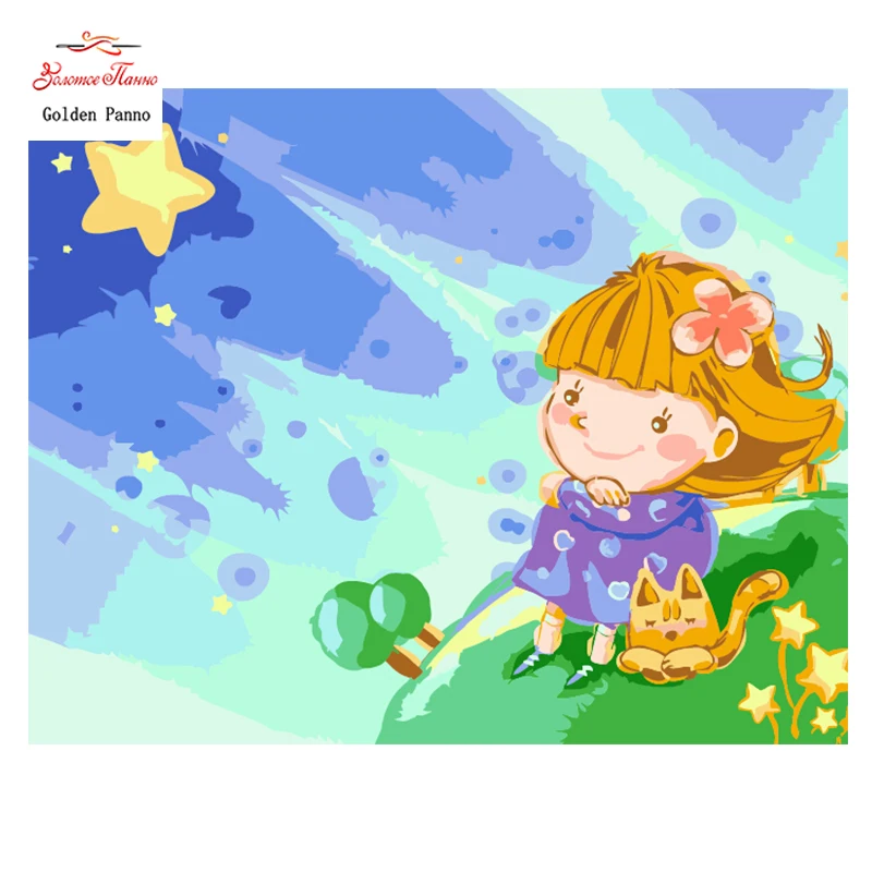 Golden Panno Needlework Embroidery DIY Cartoon Painting Kits 14ct girl Sets For Christmas1014 | Дом и сад