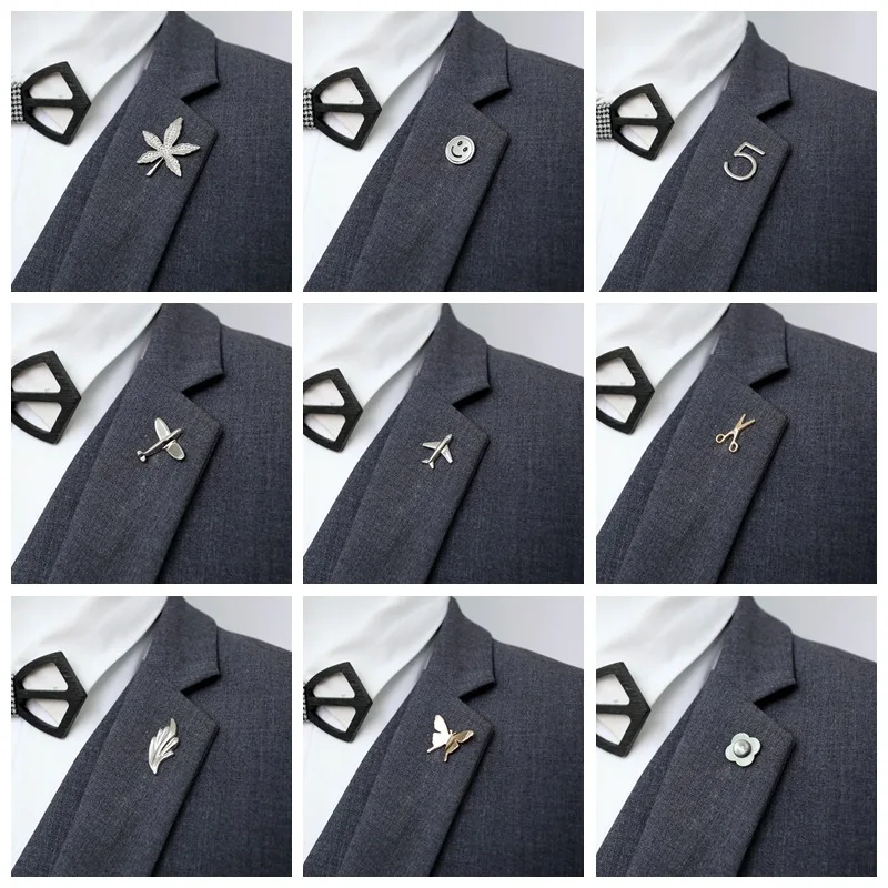 

Airplane Men Suit Brooch Pin for Man Jewelry Brooches Alloy Aircraft Women Pins Smiley face Maple leaf Number 5 butterfly Brooch