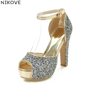 NIKOVE 2018 Women Sandals Square High Heels Summer Buckle Peep Toe Platform 3.5cm Sequins PU Bling Sandals Shoes Size 34-43
NIKOVE 2018 Women Sandals Square High Heels Summer Buckle Peep Toe Platform 3.5cm Sequins PU Bling Sandals Shoes Size 34-43
