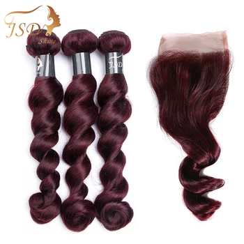Burgundy 99J Brazilian Hair Loose Wave Bundles With Closure JSDshine Lace Closure With Bundles Non-Remy Human Hair Bundles 3PC
Burgundy 99J Brazilian Hair Loose Wave Bundles With Closure JSDshine Lace Closure With Bundles Non-Remy Human Hair Bundles 3PC