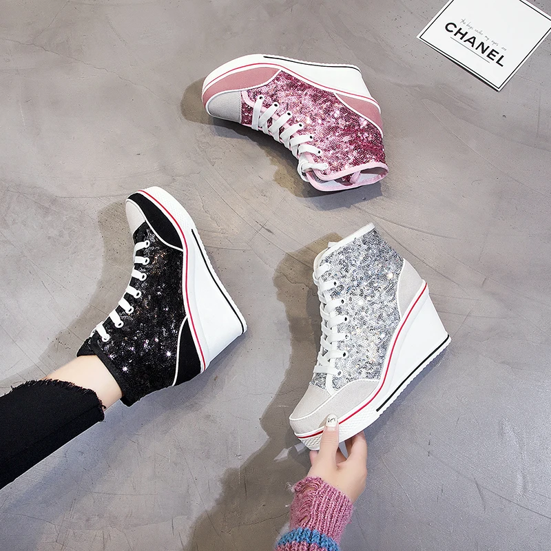 Dropshipping Height Increasing Wedges Lace Up Flats Casual Ankle High Top Canvas Flats Shoes Glitter Sequins Plue Size XXZ42
Dropshipping Height Increasing Wedges Lace Up Flats Casual Ankle High Top Canvas Flats Shoes Glitter Sequins Plue Size XXZ42