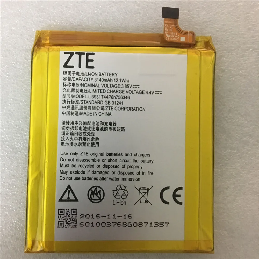 For ZTE Axon 7 5.5inch A2017 LI3931T44P8H756346 battery Rechargeable Li-ion Built-in lithium polymer battery
For ZTE Axon 7 5.5inch A2017 LI3931T44P8H756346 battery Rechargeable Li-ion Built-in lithium polymer battery