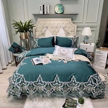 Deep Green Luxury Princess Lace Edge Bedding Sets 600TC Egyptian Cotton Bed sheet Duvet Cover set Queen King 4/7Pcs Lace Bed set
Deep Green Luxury Princess Lace Edge Bedding Sets 600TC Egyptian Cotton Bed sheet Duvet Cover set Queen King 4/7Pcs Lace Bed set