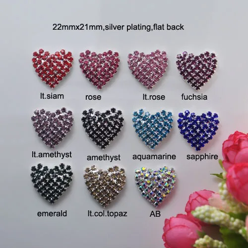 (S0364) 10pcs/lot,22mmx21mm rhinestone embellishment,silver plating,heart shape,11 colors for choose
(S0364) 10pcs/lot,22mmx21mm rhinestone embellishment,silver plating,heart shape,11 colors for choose