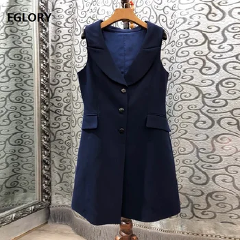 High Quality New 2019 Autumn Fashion Work Dress Women Notched Collar Single Breasted Sleeveless Dark Blue Dress Coat Outwear
High Quality New 2019 Autumn Fashion Work Dress Women Notched Collar Single Breasted Sleeveless Dark Blue Dress Coat Outwear