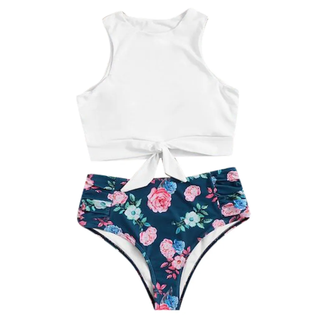 Summer Solid Bikini Top Women's Fashion Bikini Set Two Piece Knot Front Crop Top Swimsuit with Floral Bottom Tankini Mujer
Summer Solid Bikini Top Women's Fashion Bikini Set Two Piece Knot Front Crop Top Swimsuit with Floral Bottom Tankini Mujer